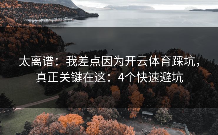 太离谱：我差点因为开云体育踩坑，真正关键在这：4个快速避坑