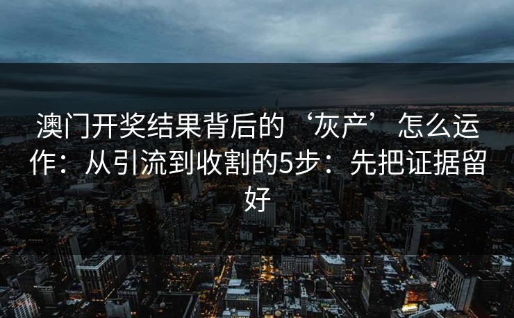 澳门开奖结果背后的‘灰产’怎么运作：从引流到收割的5步：先把证据留好